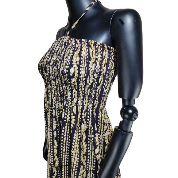 Halter Neck Tie Brown & Cream Strapless Boho Maxi Dress One Size - Picture 11 of 16